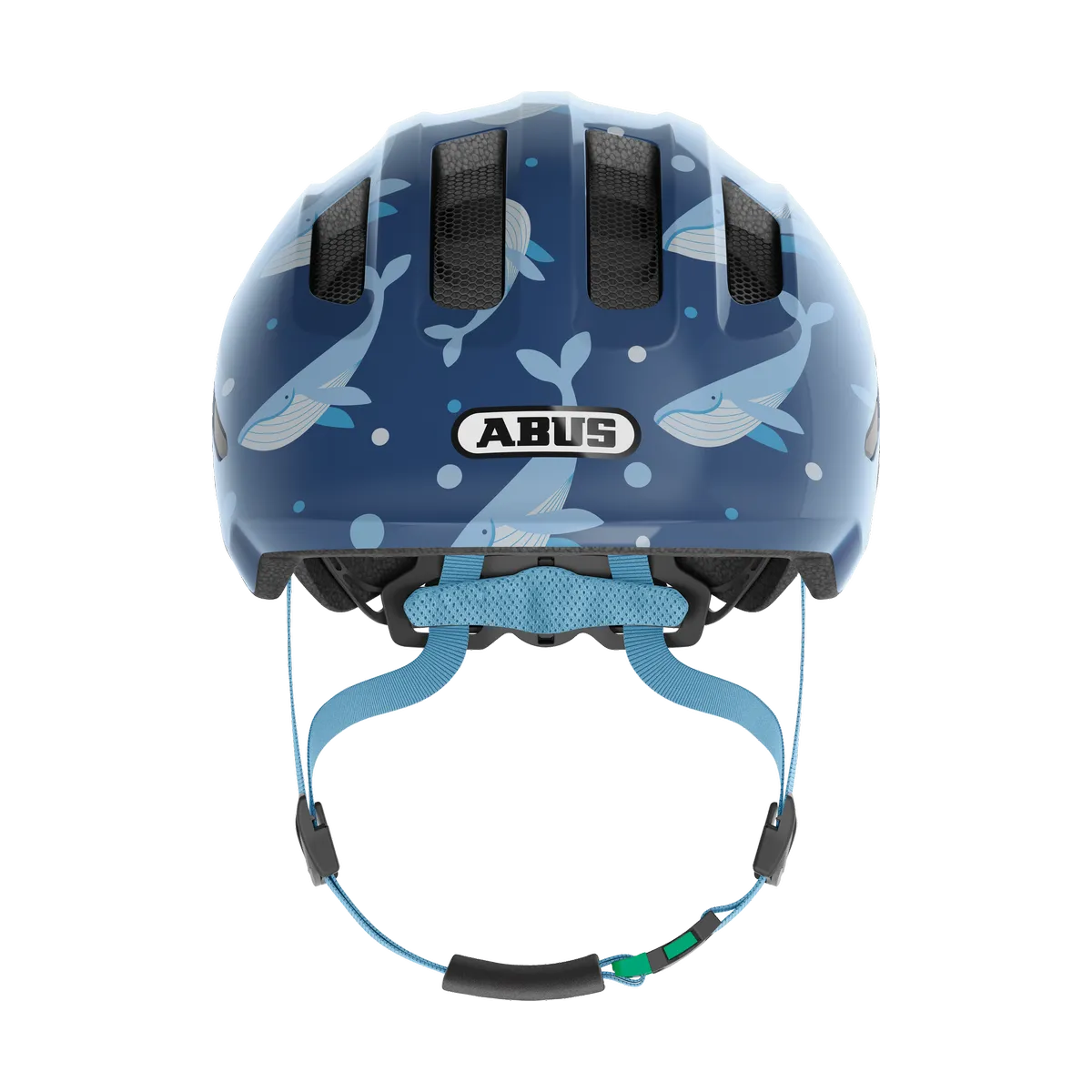 ABUS Smiley 3.0 SE – Barnhjälm med Grönt spänne, Blue Whale framifrån