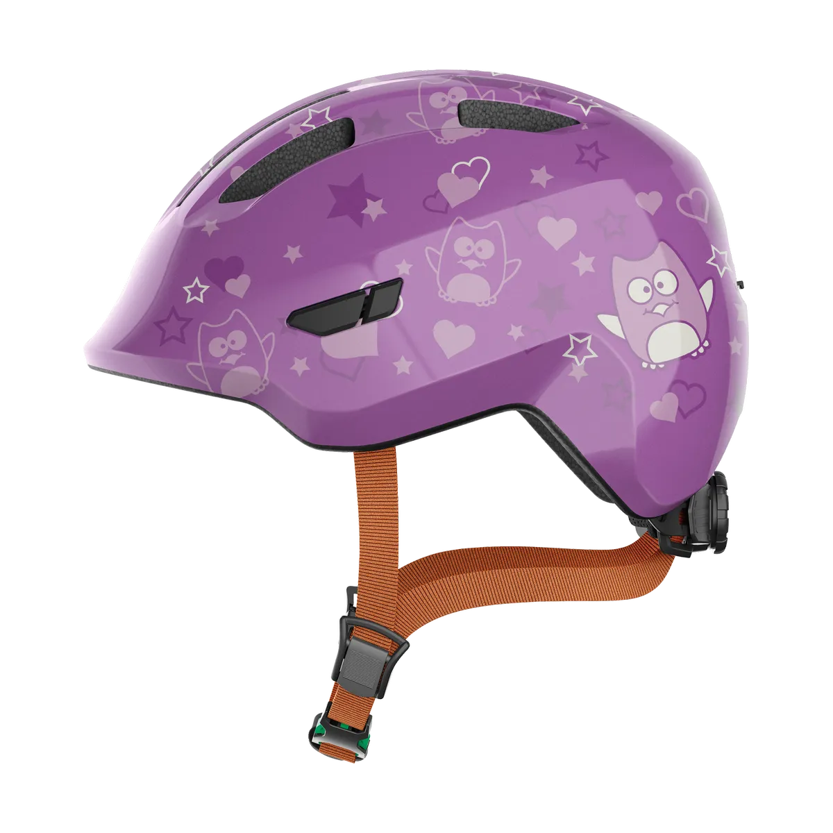 ABUS Smiley 3.0 SE – Barnhjälm med Grönt spänne, Purple Star