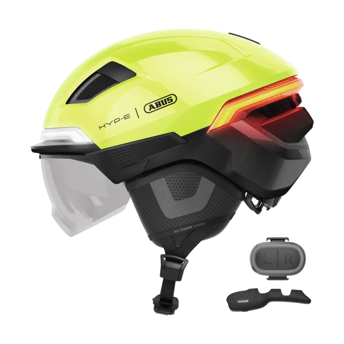 ABUS HYP-E BL.ACE – Cykelhjälm med blinkers, Signal Yellow