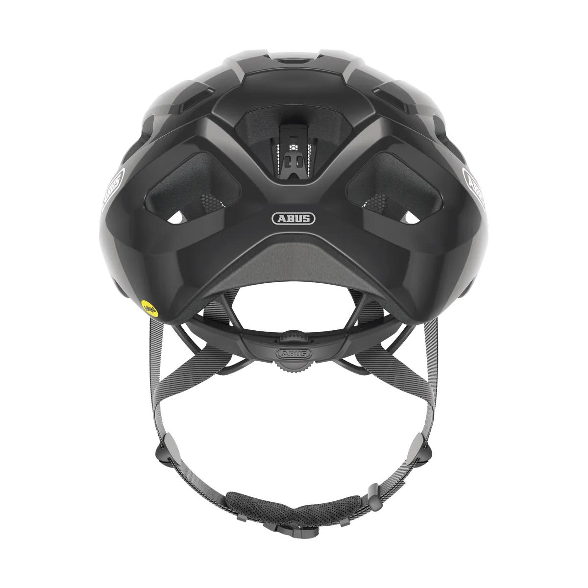 ABUS Macator Mips – Cykelhjälm, Shiny Black bakifrån