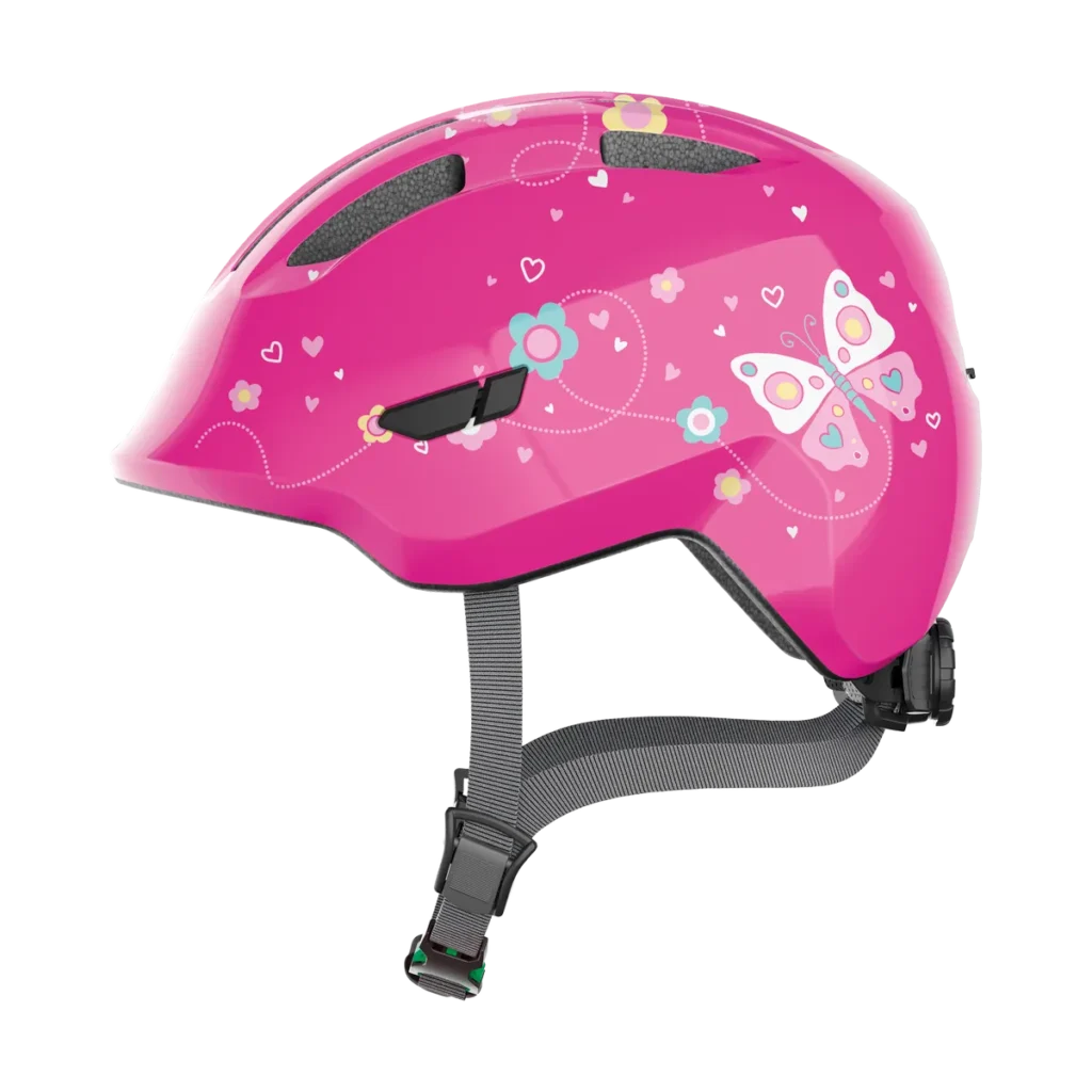 ABUS Smiley 3.0 SE – Barnhjälm med Grönt spänne, Pink Butterfly